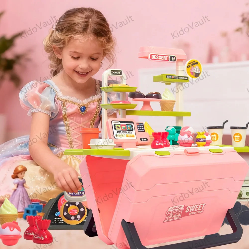 Kids Candy Dessert Playset Toy, Pretend Sweet Shop Kitchen Set for Girls, Tea Party Role Play Gift, Christmas Birthday Present,