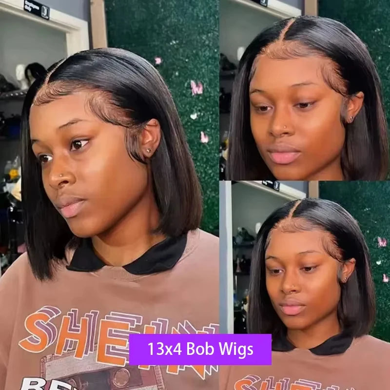 Short Bob 100% Human Hair 13x4 HD Lace Front Wigs Bone Straight 200 Density Transparent Lace Frontal Brazilian Hair Wig