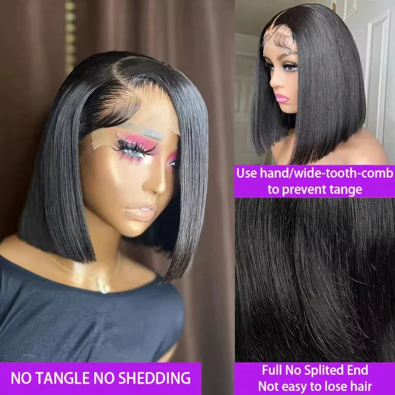 Short Bob 100% Human Hair 13x4 HD Lace Front Wigs Bone Straight 200 Density Transparent Lace Frontal Brazilian Hair Wig