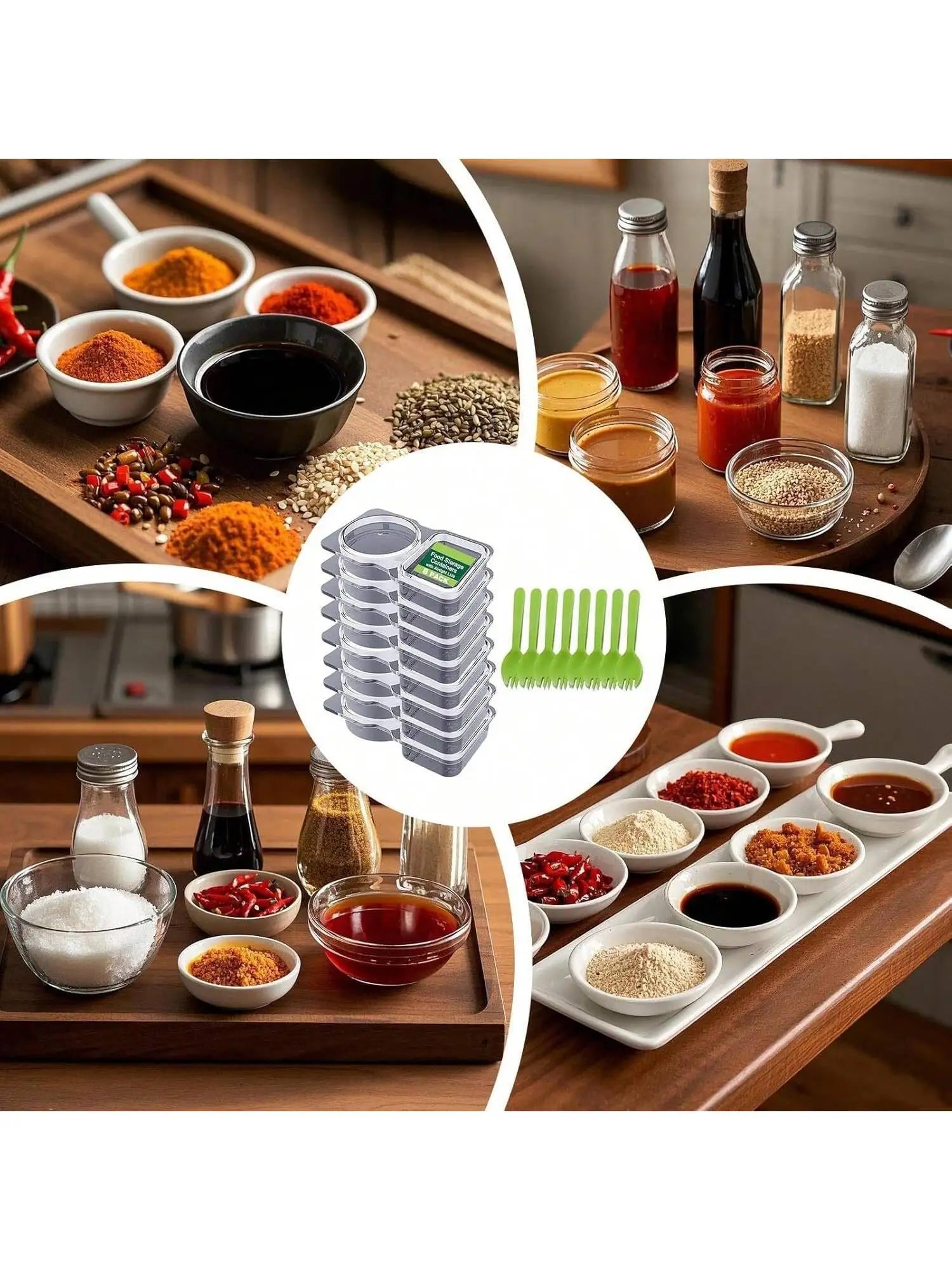 Kitchen Spice Storage Container - Airtight Moisture-Proof Multi-Compartment Seasoning Box, Easy to Clean Durable Portable Holder