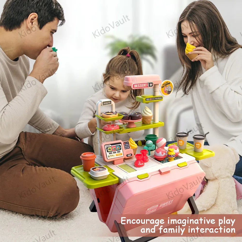 Kids Candy Dessert Playset Toy, Pretend Sweet Shop Kitchen Set for Girls, Tea Party Role Play Gift, Christmas Birthday Present,