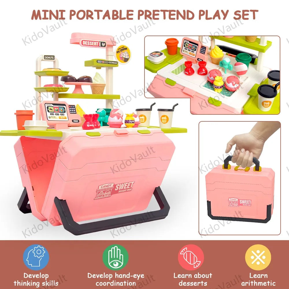 Kids Candy Dessert Playset Toy, Pretend Sweet Shop Kitchen Set for Girls, Tea Party Role Play Gift, Christmas Birthday Present,