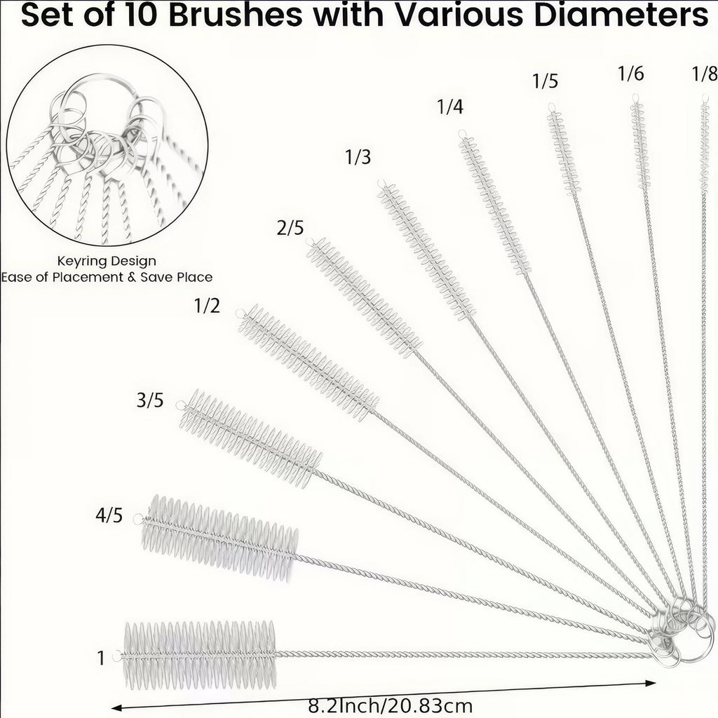 1 Set (10 Pieces) of Straw Cleaning Brush, Reusable Kitchen Tool, Straw Brush, Suitable for Glassware and Metal Straws