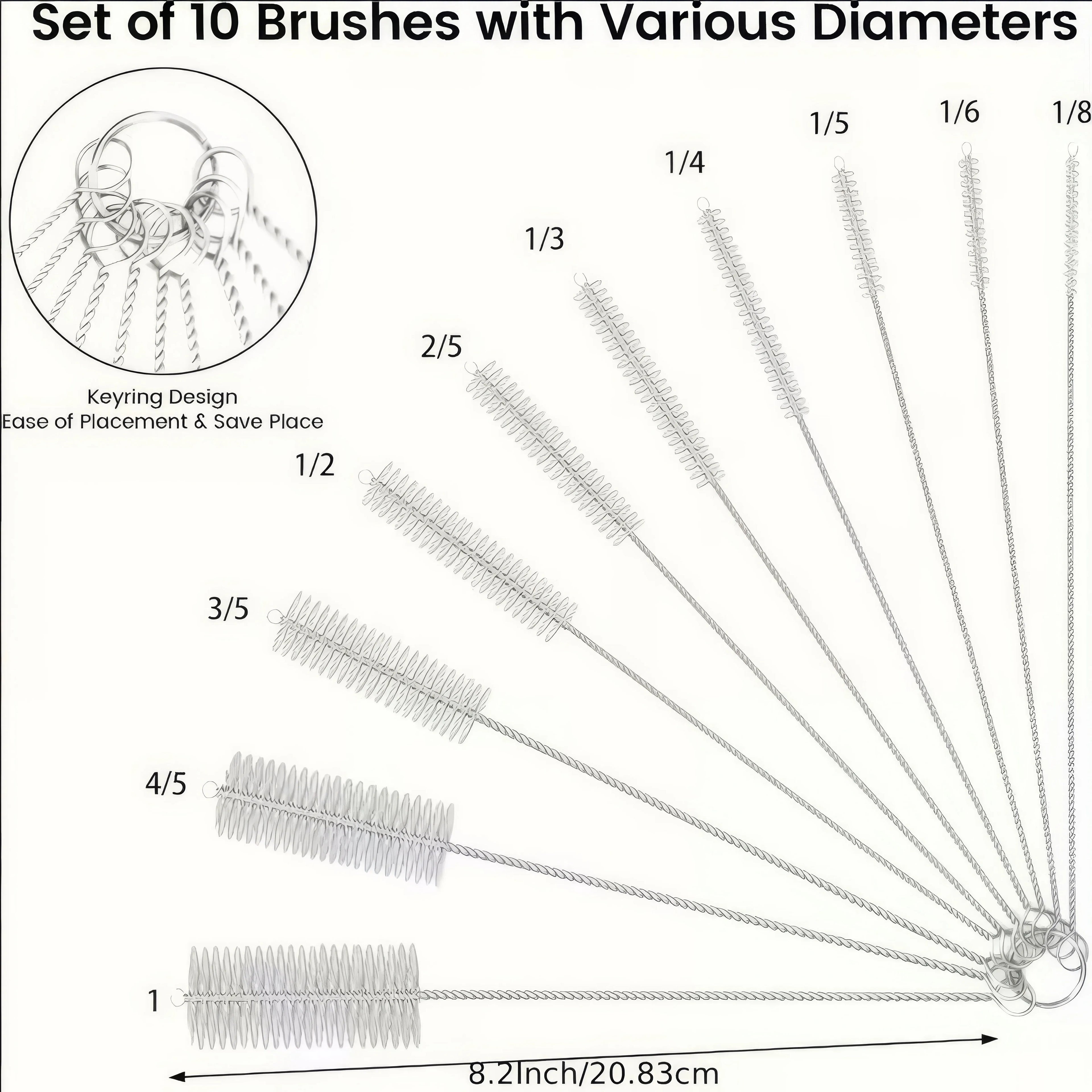 1 Set (10 Pieces) of Straw Cleaning Brush, Reusable Kitchen Tool, Straw Brush, Suitable for Glassware and Metal Straws