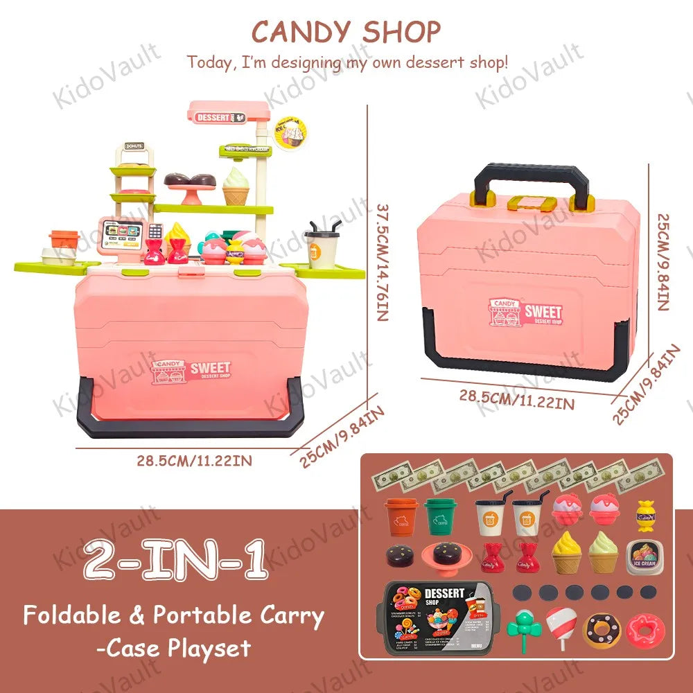 Kids Candy Dessert Playset Toy, Pretend Sweet Shop Kitchen Set for Girls, Tea Party Role Play Gift, Christmas Birthday Present,