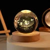 Solar System Planet Sphere 3D Laser Engraved 60mm Crystal Ball Wood Base LED Light Night Lamp