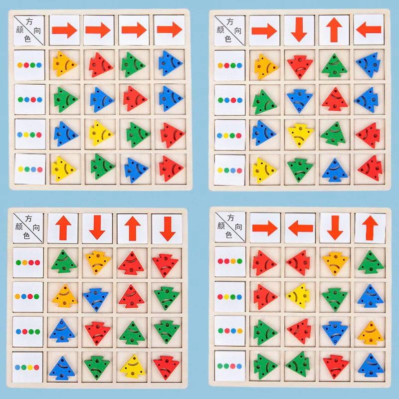 Children's Wooden Montessori Toys Kids Logical Thinking Training Direction Color Cognition Early Learning Educational Board Game