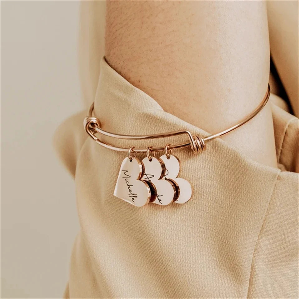 Personalized Bracelet for Women Heart Customized Engraved 1-6Names Adjustable Bangles  Stainless Steel for Mama Jewelry Gift St