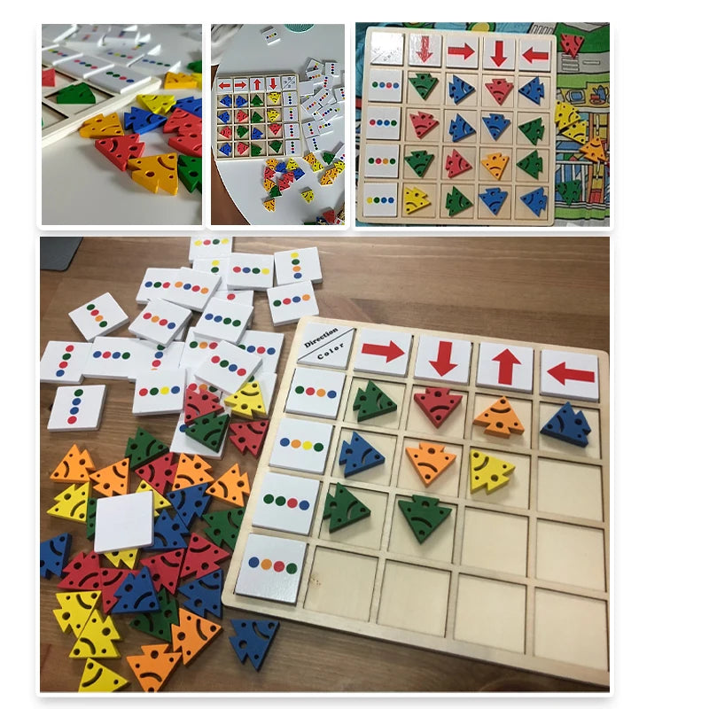 Children's Wooden Montessori Toys Kids Logical Thinking Training Direction Color Cognition Early Learning Educational Board Game