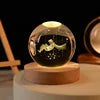 Solar System Planet Sphere 3D Laser Engraved 60mm Crystal Ball Wood Base LED Light Night Lamp