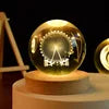 Solar System Planet Sphere 3D Laser Engraved 60mm Crystal Ball Wood Base LED Light Night Lamp