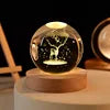 Solar System Planet Sphere 3D Laser Engraved 60mm Crystal Ball Wood Base LED Light Night Lamp