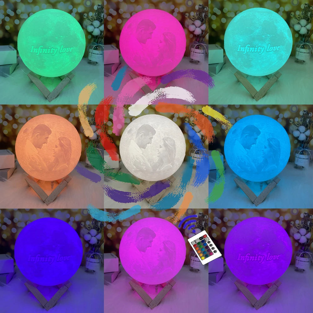 3D Printing Moon Lamp Personalized Photo Text Customized USB Night Light Birthday Mother Day Valentine's Christmas Lunar Gift