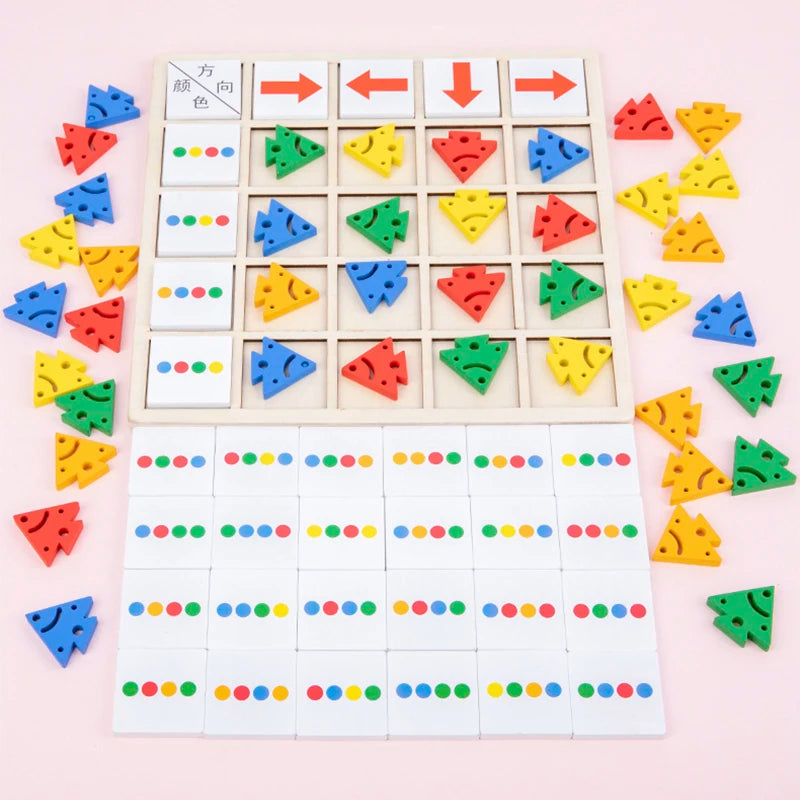 Children's Wooden Montessori Toys Kids Logical Thinking Training Direction Color Cognition Early Learning Educational Board Game