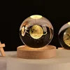 Solar System Planet Sphere 3D Laser Engraved 60mm Crystal Ball Wood Base LED Light Night Lamp