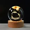 Solar System Planet Sphere 3D Laser Engraved 60mm Crystal Ball Wood Base LED Light Night Lamp