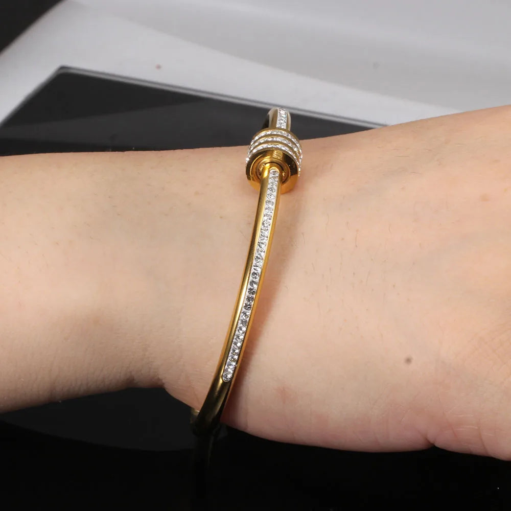 Luxury Crystal Beaded Bracelet Bangles For Women Fashion Jewelry Stainless Steel Charm Accessories Bangle With Factory Price