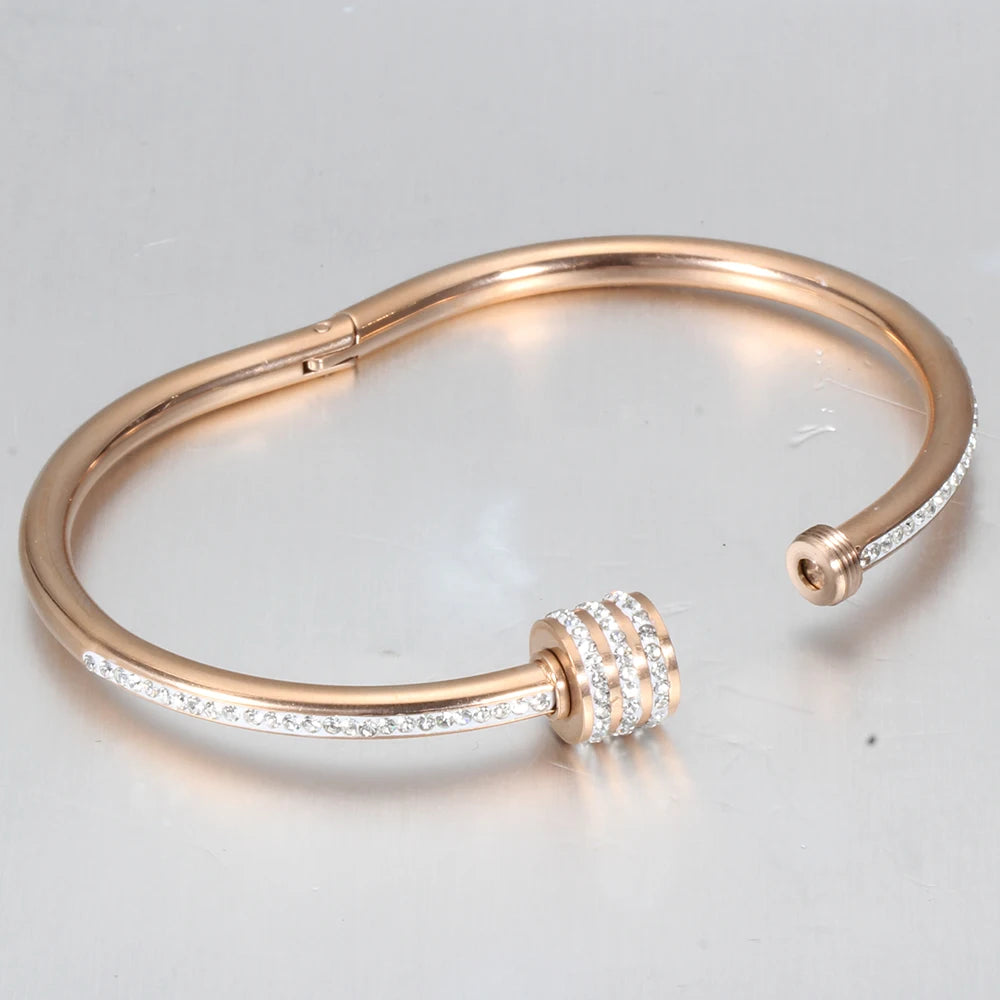 Luxury Crystal Beaded Bracelet Bangles For Women Fashion Jewelry Stainless Steel Charm Accessories Bangle With Factory Price