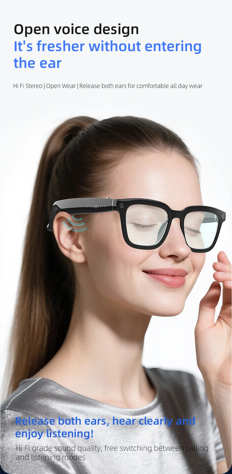 Fashion Smart V03 AI Translation Wireless Glasses Black Sunglasses Taking Photos Video Music AI Asisstant AI Shooting Glasses