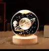 Solar System Planet Sphere 3D Laser Engraved 60mm Crystal Ball Wood Base LED Light Night Lamp