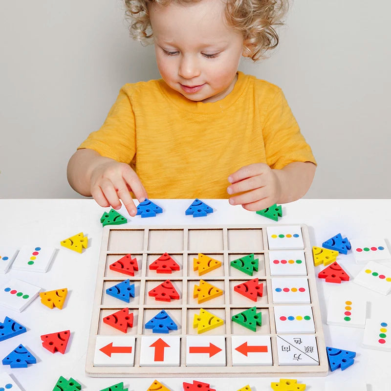 Children's Wooden Montessori Toys Kids Logical Thinking Training Direction Color Cognition Early Learning Educational Board Game