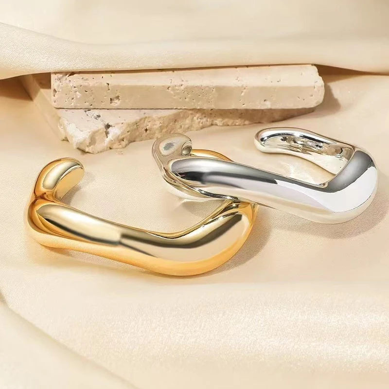 Exaggerated Irregular Cuff Bracelets for Women Fashion Punk Gold Silver Color Glossy Opening Plastic Bangle Female Jewelry