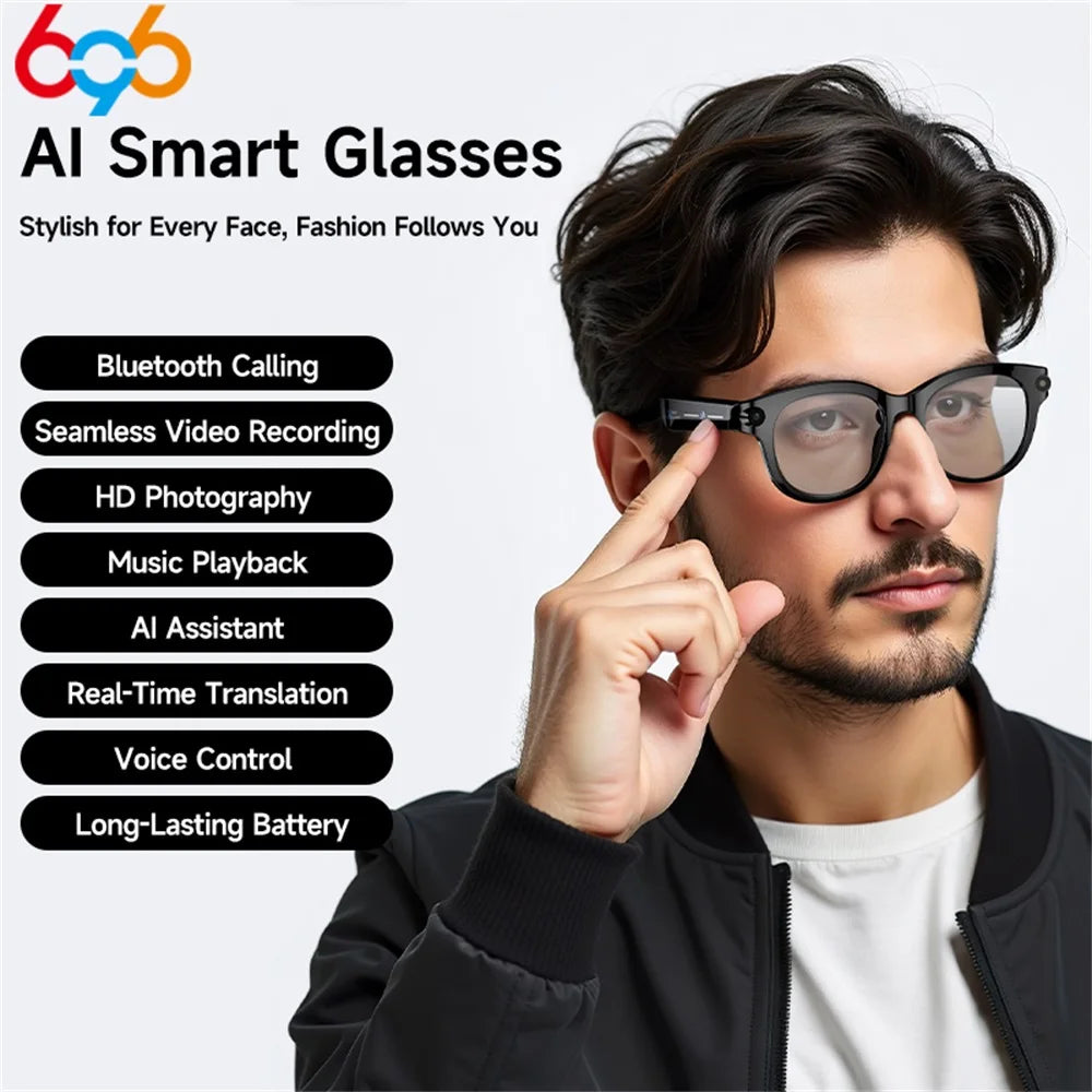 AI Smart Glasses Real-time Translation Bluetooth Call Sunglasses Dual Camera Shoot Audio Video Music Player Multifunctional Men
