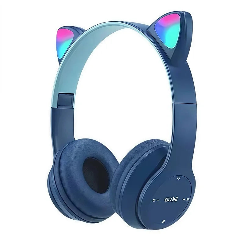 P47M Wireless Bluetooth Headset Gamer Cat LED Light Foldable Noise Cancelling
