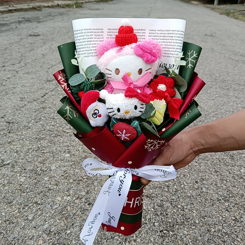 Hello KT Cartoon Plush Bouquet  Anime Rose Flowers Doll Home Wedding Decoration Christmas Valentine's Day Gift