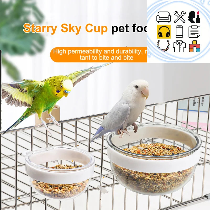 Bird Feeding Bowl Detachable Transparent Plastics Bowl Food Cup For Cage Convenient Hanging Parrots Water Feeder Pet Supplies