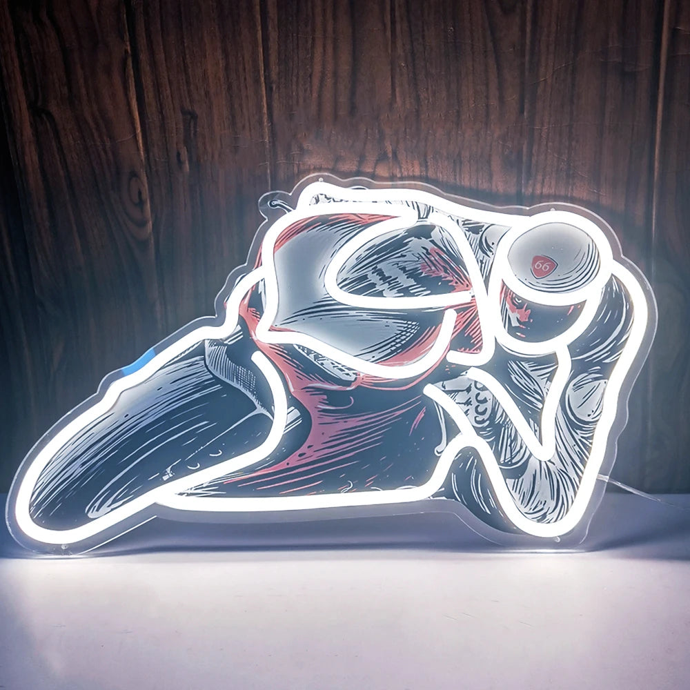 LED Neon Motorcycle Race Sign UV Printed Photo Light for Beer Bar Wall Decor Boyfriend Gift - Illuminated Racing Theme Artwork