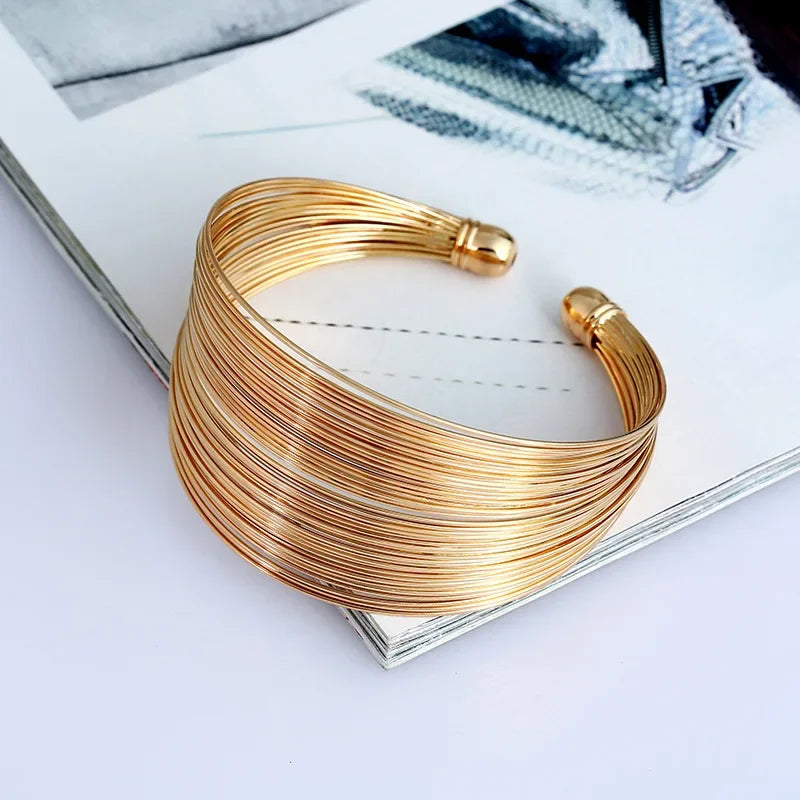 Pulseras De Acero Inoxidable Fashion Wire Wrap Open Wide Cuff Bracelet Bangle For Women Jewelry Vintage Metal Bangle Female