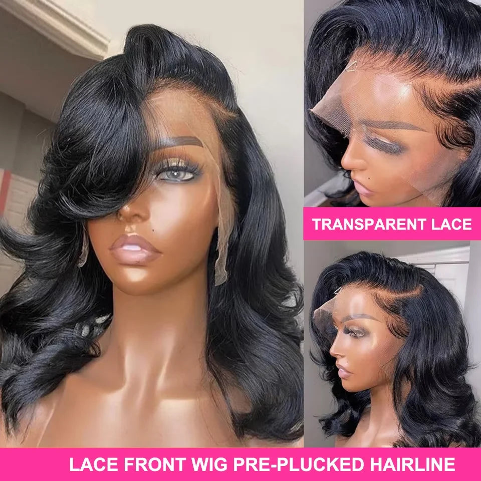 Malaysian Hair Body Wave Short Bob Wig 180% Density 4x4 Lace Closure 100% Human Hair Wig 100% Virgin Hair 13x4 Lace Frontal Wig