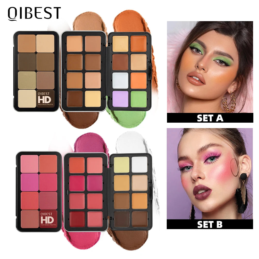 QIBEST 16 Colors Box Blusher Plate Multi-Color Cream Blush Plate Concealer Contour And Highlighter Palette Makeup Blush Face
