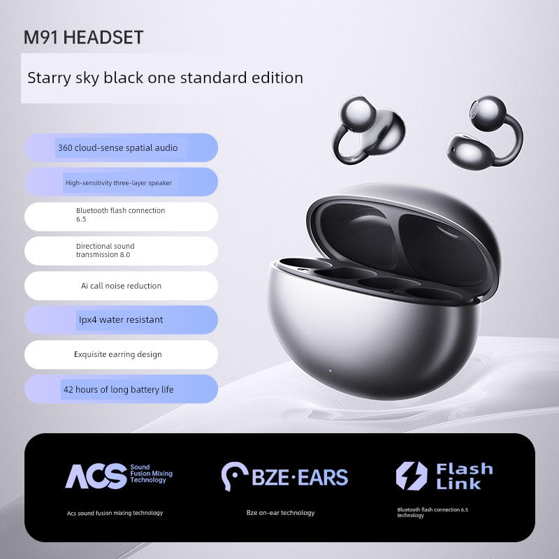Non-Leaking Ear Clip Bluetooth Headset Open Wireless Gas Bone Conduction Non in-Ear Sports Running 2025 New Arrival