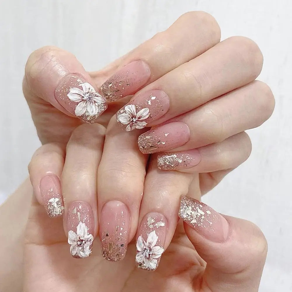 24pcs Gradient Fake Nails French Ballerina Nail
