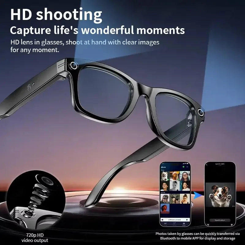 New AI Smart Glasses 800W Pixel Camera Bluetooth HD Call Voice Assistant Stereo Music Player Translate 6K Photochromic Glasses