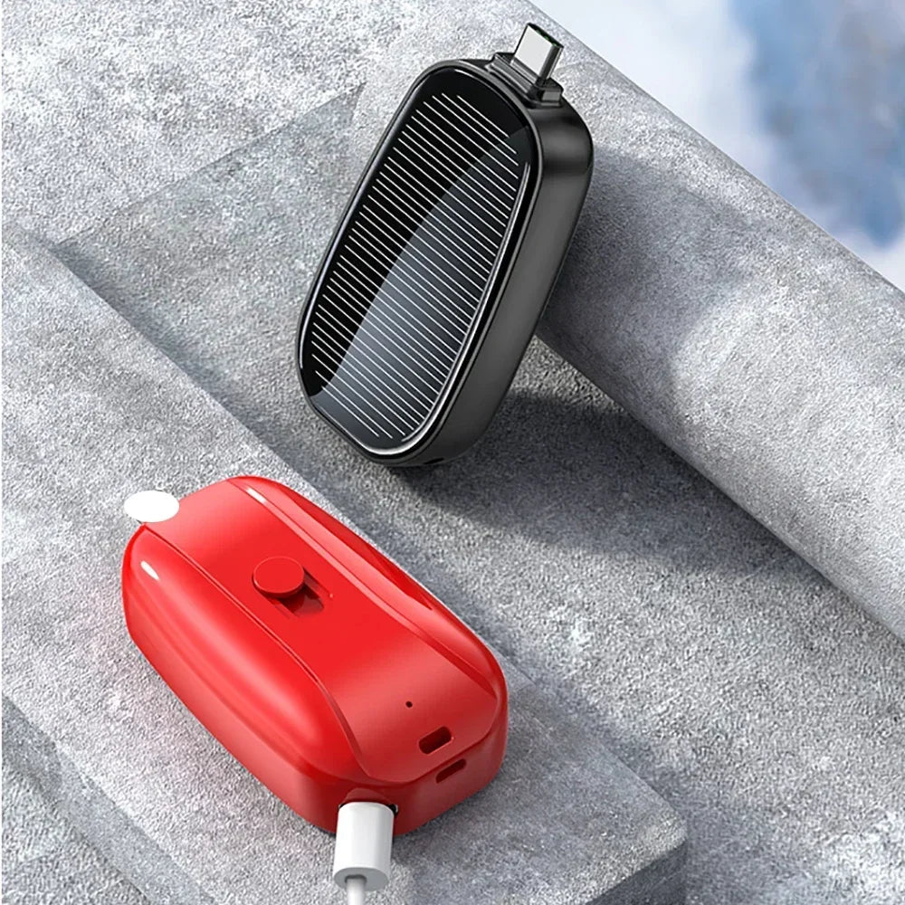 2025 New Solar Power Bank Mini Key Ring Powerbank Phone Portable Charger 1200mah External  Spare Battery for Xiaomi IPhone