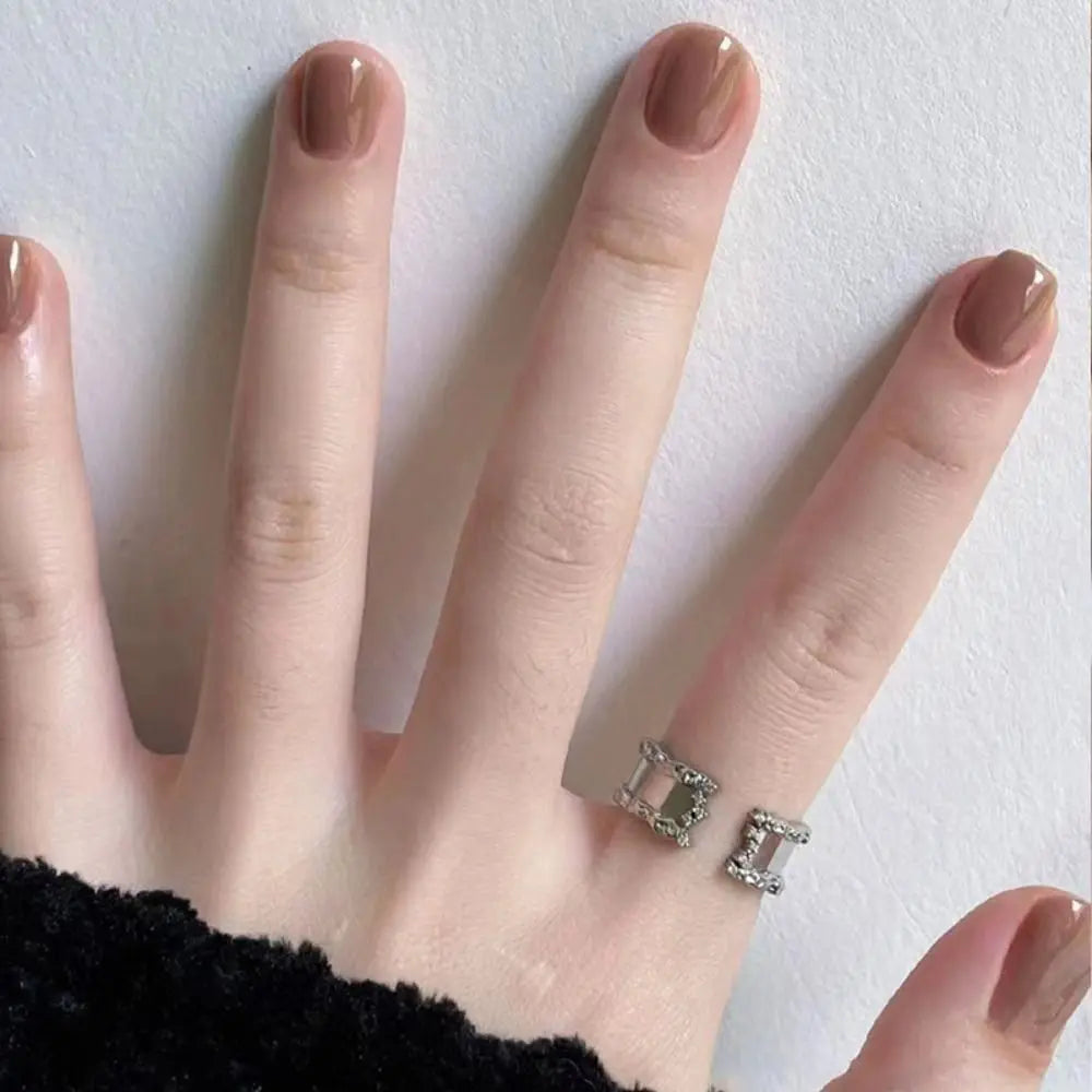 24pcs Short Square Nails Glitter Flower Wave French Nails