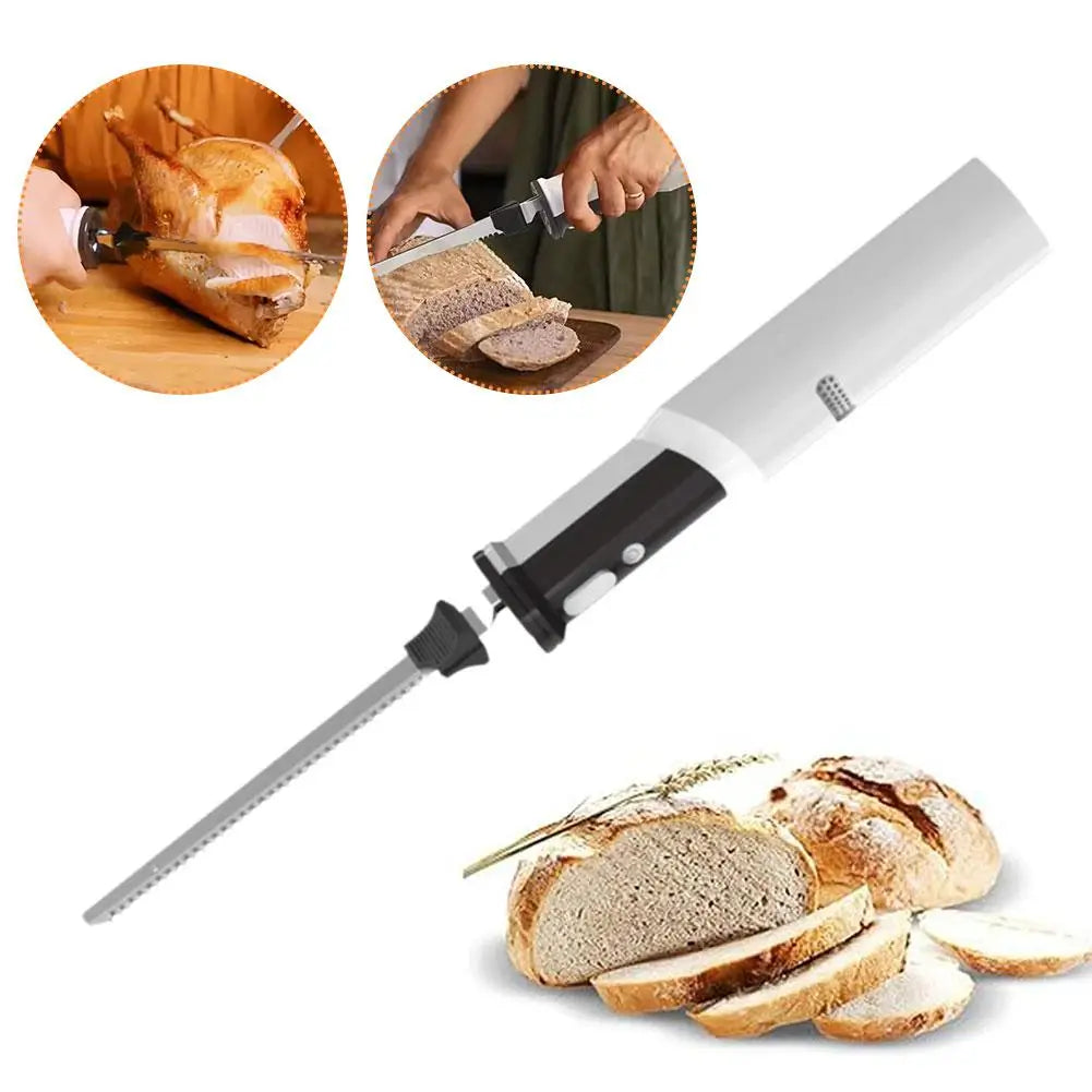 1set Professional Cordless Bread Knife Rechargeable 8V Electric Knife Meat Cutter With 2 Serrated 8 Inch Steel Blades
