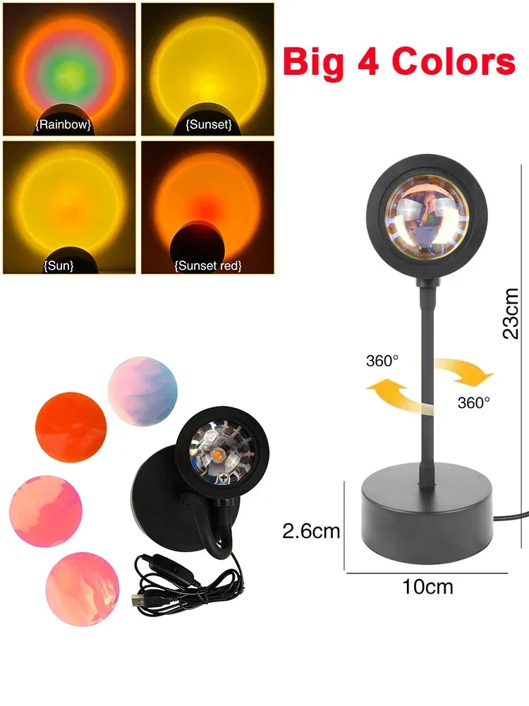 USB Sunset Lamp Sunset Projector Mood Light Living Room Bedroom Night Light Indoor Decor Bar Atmosphere Photography Background
