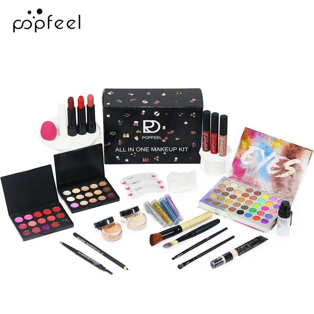 POPFEEL Complete Face Makeup Set - All-in-One Cosmetic Kit for Eyes, Face & Lips - Ideal Daily Use Make Up Set