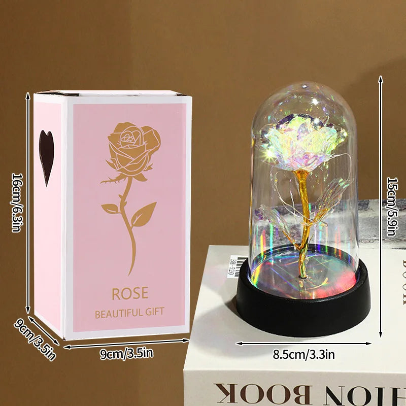 Christmas Valentine's Day Gifts Eternal Rose Flowers in Glass Cover Simulation Rose Flower Desktop Ornament For Girlfriends