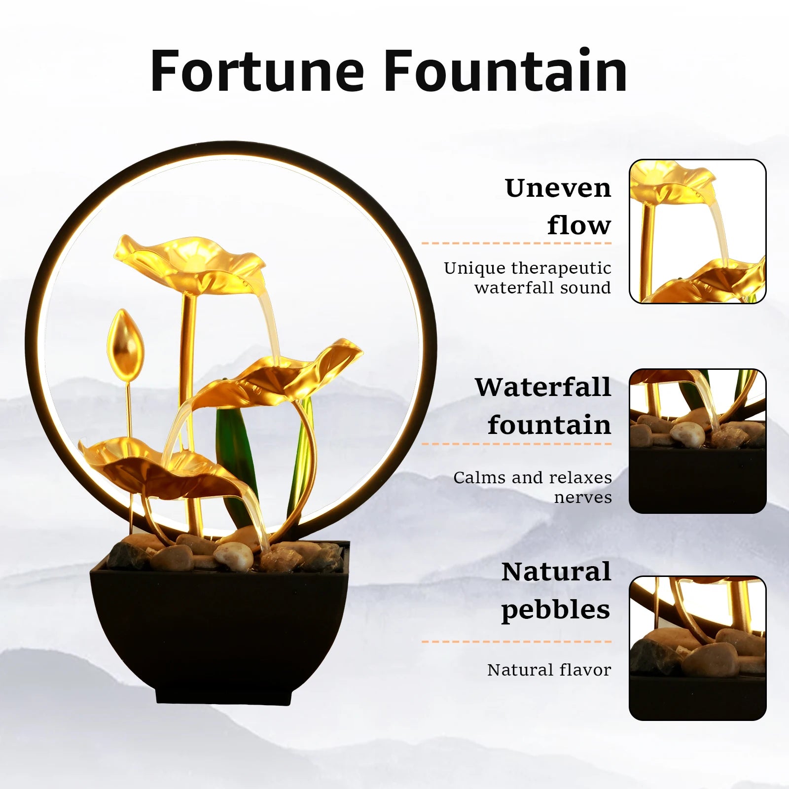 Tabletop Water Fountain Waterfall Fountain Natural Lights For Home Decor