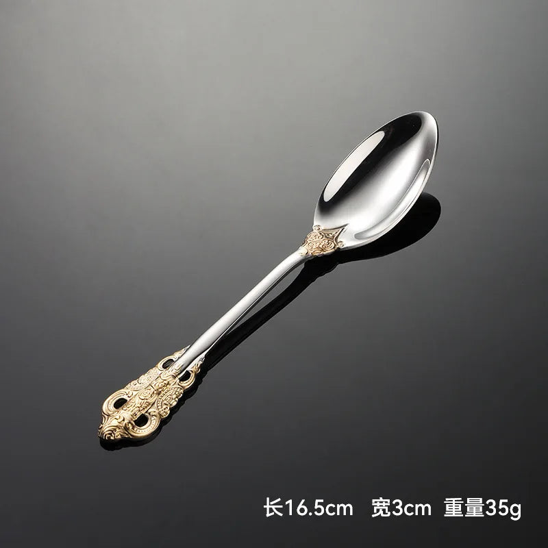 Palace Series Stainless Steel Cutlery Sets Western Food Knives Forks Spoons Teaspoon Luxury Golden Tableware Home and Kitchen