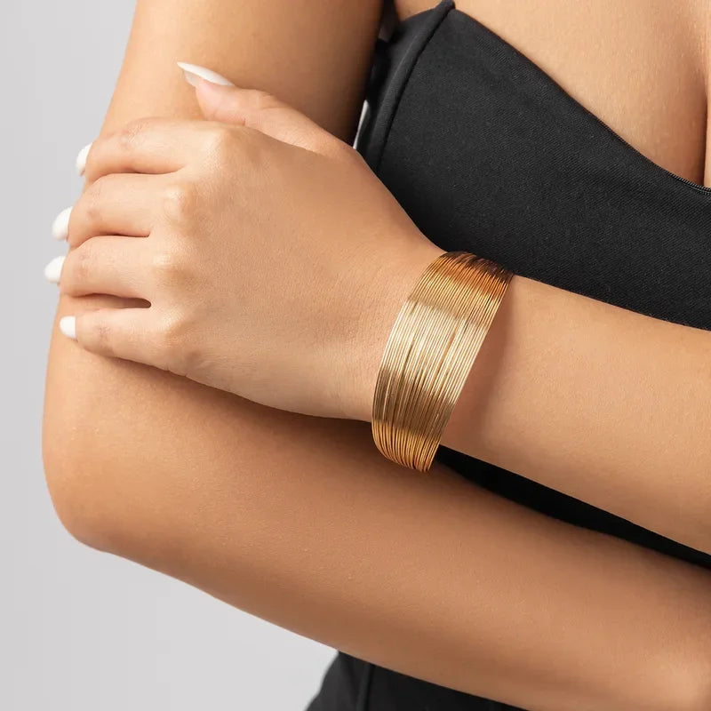 Pulseras De Acero Inoxidable Fashion Wire Wrap Open Wide Cuff Bracelet Bangle For Women Jewelry Vintage Metal Bangle Female