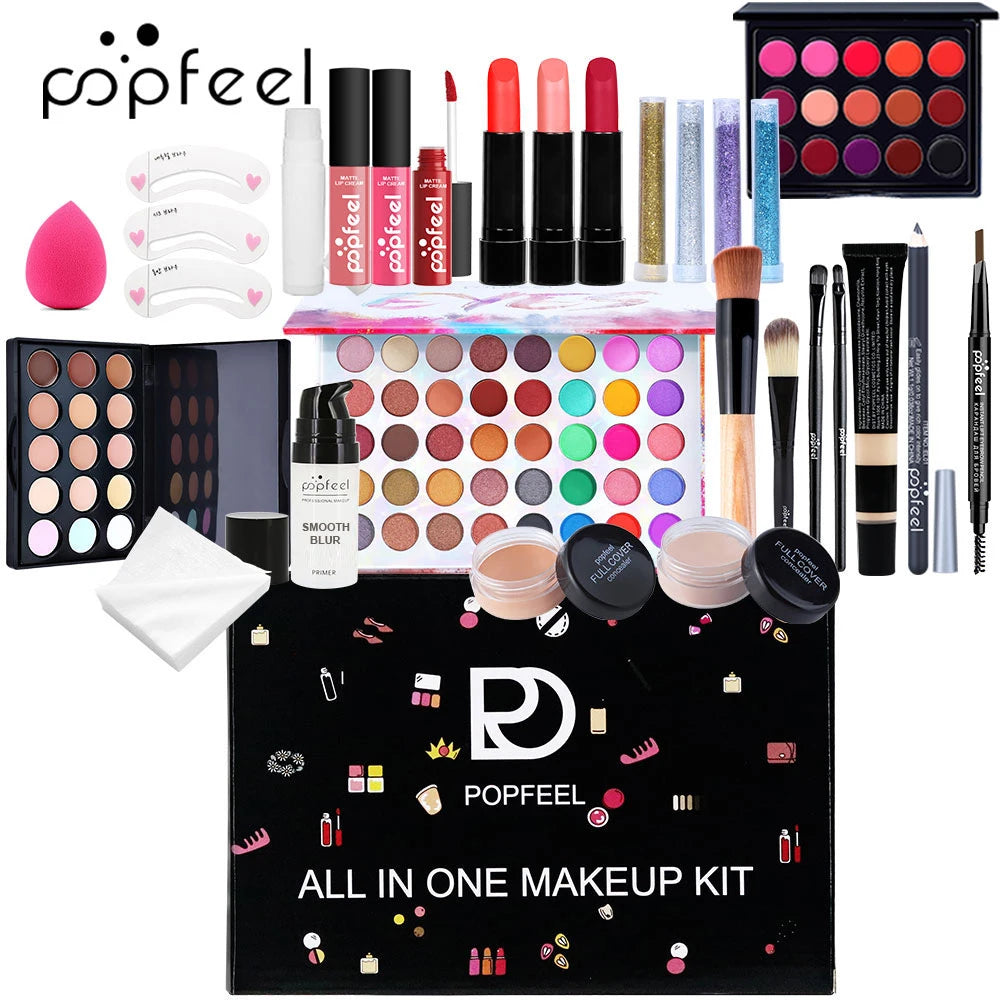 POPFEEL Complete Face Makeup Set - All-in-One Cosmetic Kit for Eyes, Face & Lips - Ideal Daily Use Make Up Set