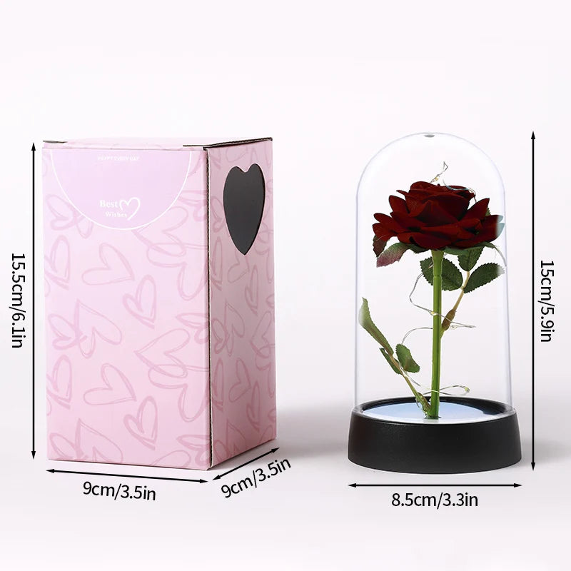 Christmas Valentine's Day Gifts Eternal Rose Flowers in Glass Cover Simulation Rose Flower Desktop Ornament For Girlfriends