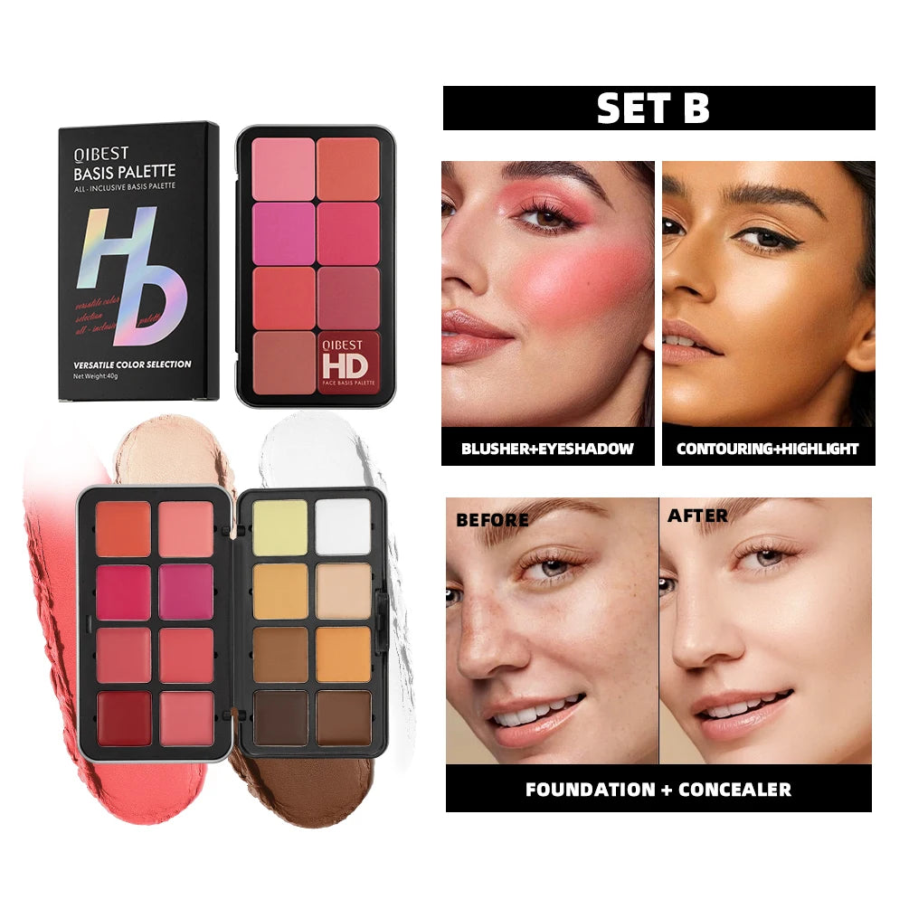 QIBEST 16 Colors Box Blusher Plate Multi-Color Cream Blush Plate Concealer Contour And Highlighter Palette Makeup Blush Face