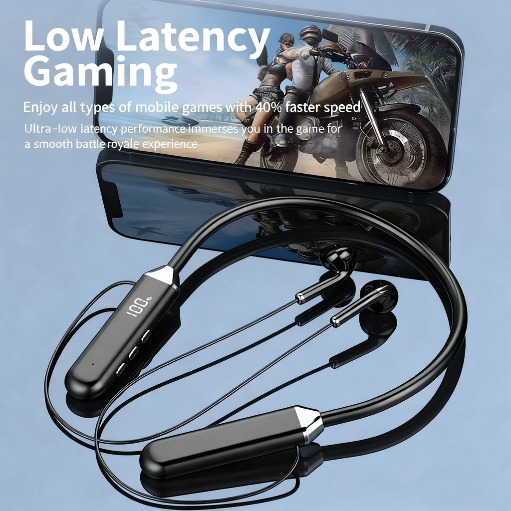 New Sport Neckband Earphone Smart digital display Bluetooth headset, rechargeable, long life, gaming/running neck wireless heads